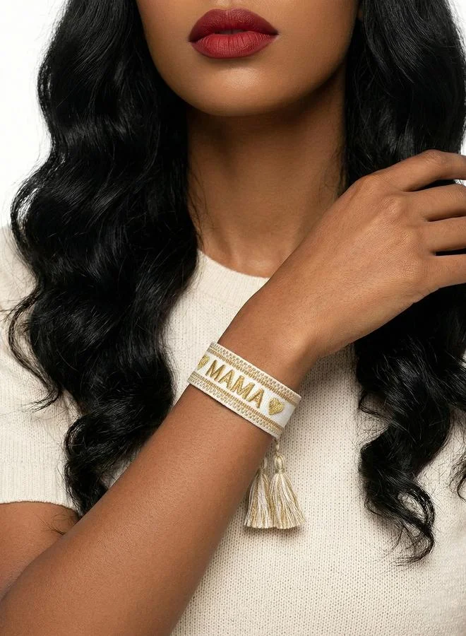 Multi-Color Embroidered Woven Bracelet with Tassel Charm