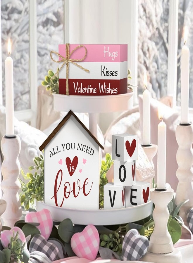 Tovwei Valentine's Day Decorations Heart Faux Books, 8 Pcs Tiered Tray Book Stacks Wood Signs, Farmhouse Rustic Valentines Decor for Home Kitchen Table Party Decorations - Image 2