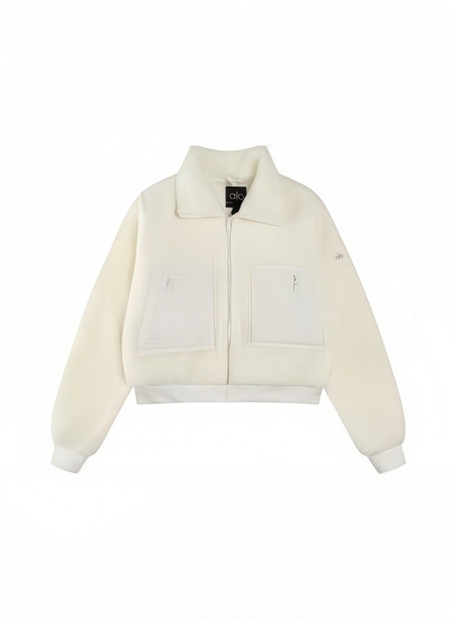 Alo Yoga SHERPA EDGE BOMBER Jacket - Fleece-Lined Warm Stand Collar Zip-Up Casual Outerwear, Hoodless Slim Fit forWomen, Ideal for After Yoga and Everyday Wear - Image 1