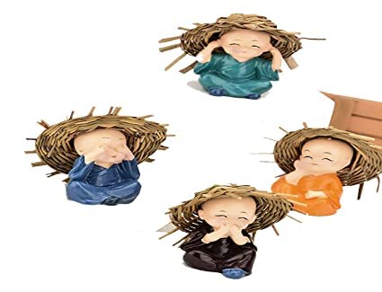SHASHIKIRAN Set of 4 Baby Hat Monk Buddha Idols Showpiece for Car Dashboard/Home Décor Decoration & Gifting Purpose - Image 4