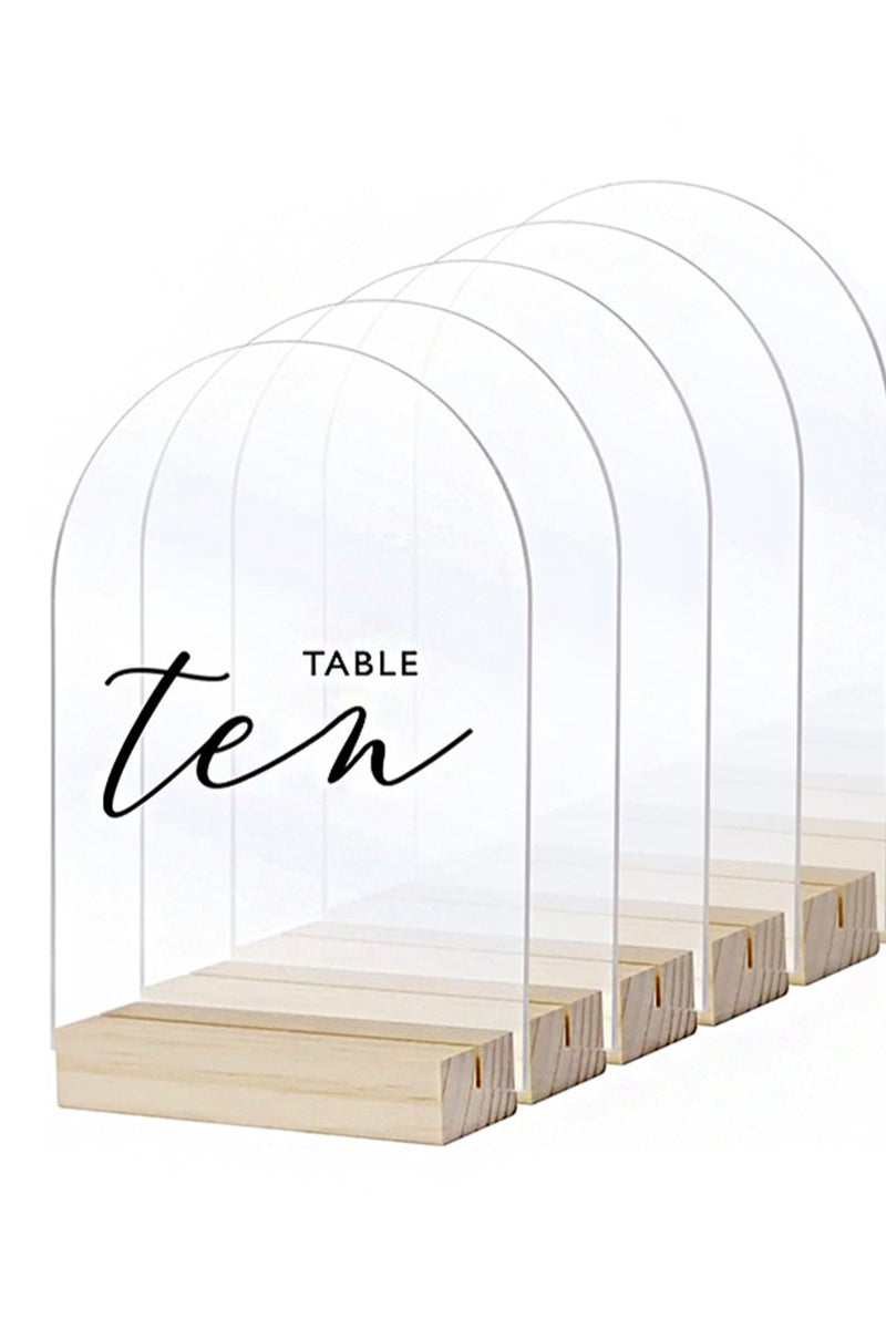 ايكانبو مجموعة من 10 لافتات طاولات أكريليك مقوسة مع حوامل خشبية، صفائح أكريليك مقوسة فارغة مقاس 4×6 بوصة مع قاعدة، لافتات فارغة مقوسة يمكنك صنعها بنفسك لأرقام طاولات الزفاف (شفافة) - Image 1