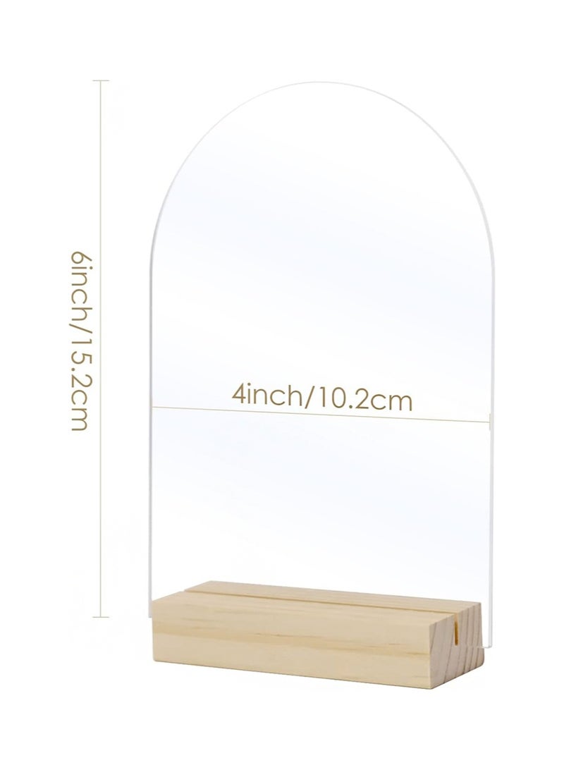 ايكانبو مجموعة من 10 لافتات طاولات أكريليك مقوسة مع حوامل خشبية، صفائح أكريليك مقوسة فارغة مقاس 4×6 بوصة مع قاعدة، لافتات فارغة مقوسة يمكنك صنعها بنفسك لأرقام طاولات الزفاف (شفافة) - Image 2