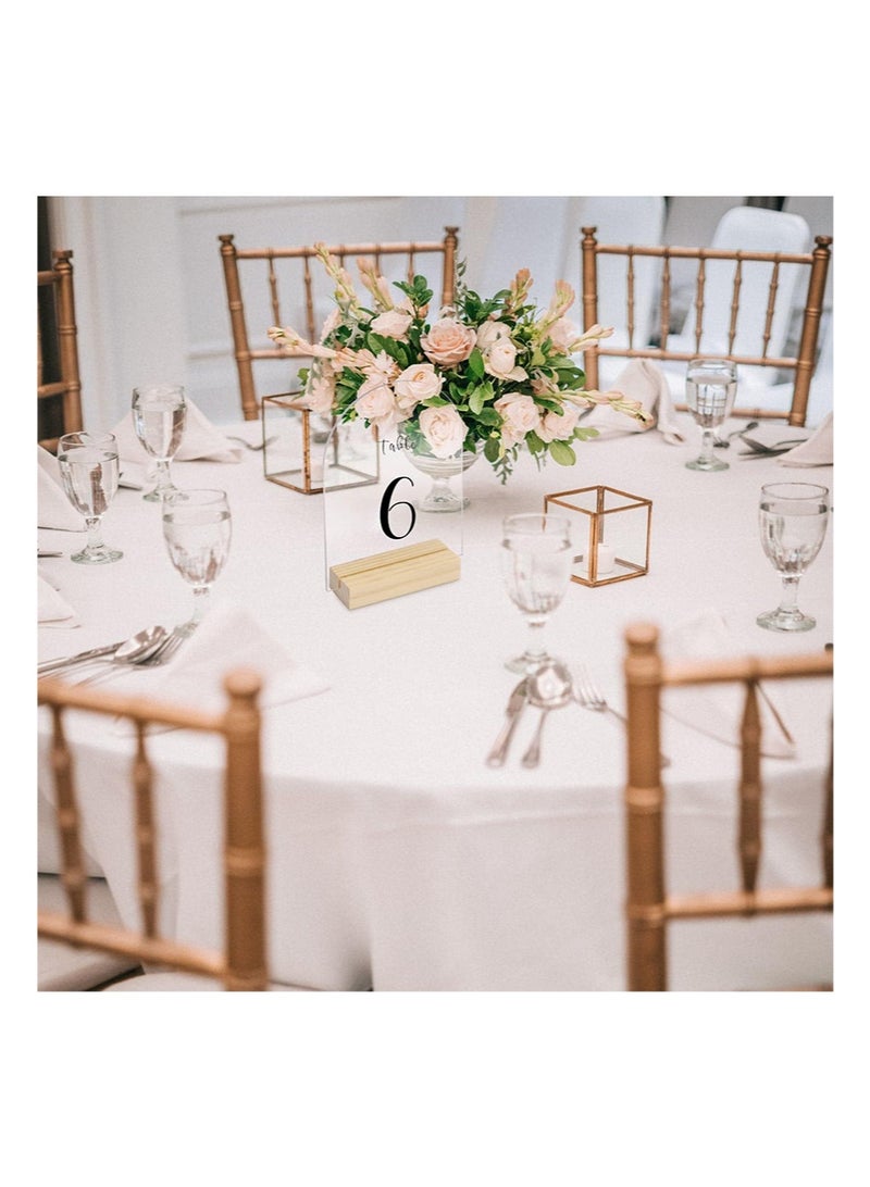 ايكانبو مجموعة من 10 لافتات طاولات أكريليك مقوسة مع حوامل خشبية، صفائح أكريليك مقوسة فارغة مقاس 4×6 بوصة مع قاعدة، لافتات فارغة مقوسة يمكنك صنعها بنفسك لأرقام طاولات الزفاف (شفافة) - Image 4