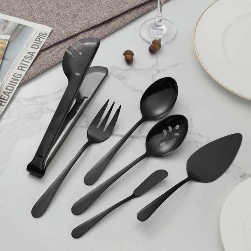 BEWOS Black 20-Piece Serving Set, Black Slotted Spoons & Tongs, Forks, Cake Server & Butter Knife, Stainless Steel, Dishwasher Safe - Image 5