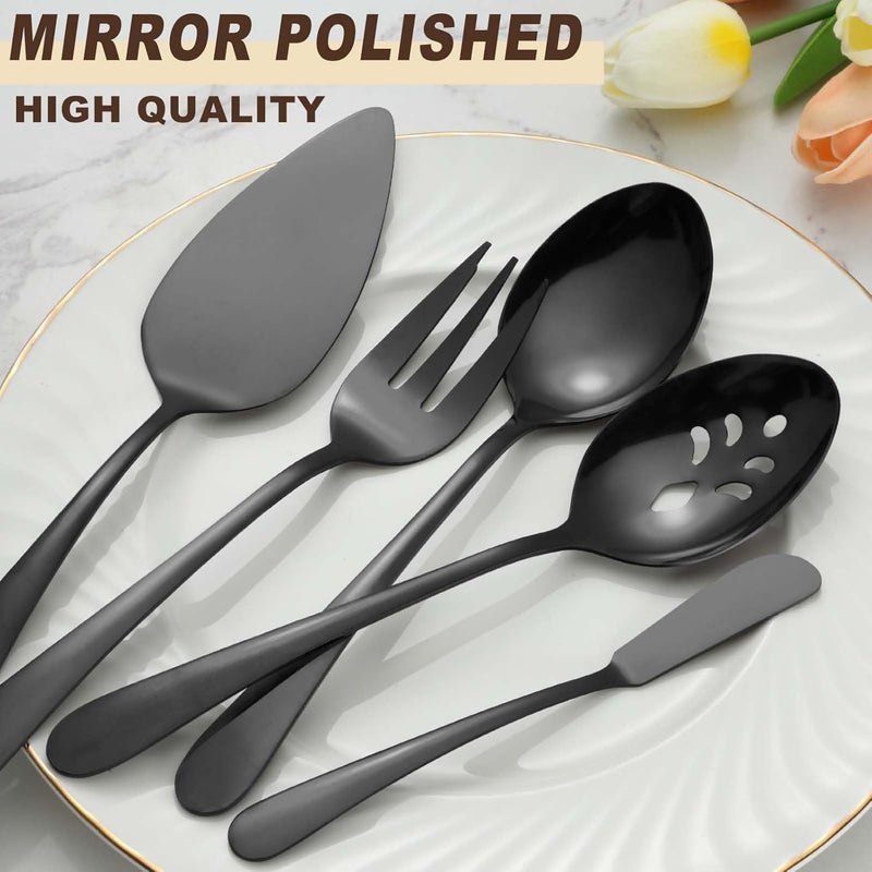 BEWOS Black 20-Piece Serving Set, Black Slotted Spoons & Tongs, Forks, Cake Server & Butter Knife, Stainless Steel, Dishwasher Safe - Image 3