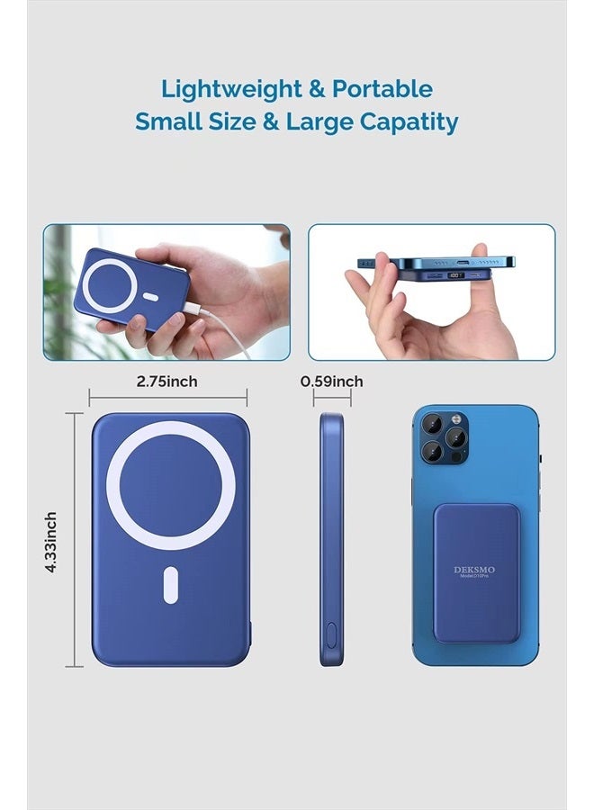 DEKSMO Wireless Power Bank 10000mAh Fast Charging,Slim Magnetic Portable Charger USB C PD 22.5W,Small LED Display QC3.0 External Battery Pack for iPhone 13/12/11/10 Pro Max/Mag-Safe/Samsung/Phones - Image 4