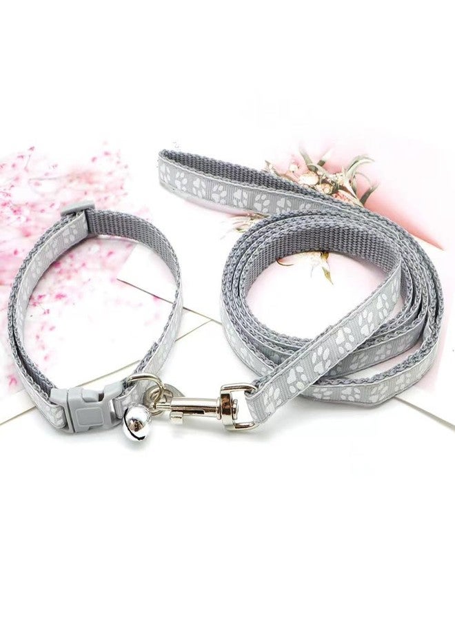 WeimoMonkey Cat Collars with Bell Leash Set, Nylon Basic Reflective Puppy Collar Boy Girls Paw Print for XXS Xs Small Dog Kitten Pet Animal Tiny,Grey - Image 2