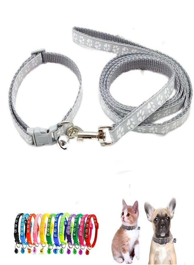WeimoMonkey Cat Collars with Bell Leash Set, Nylon Basic Reflective Puppy Collar Boy Girls Paw Print for XXS Xs Small Dog Kitten Pet Animal Tiny,Grey - Image 1