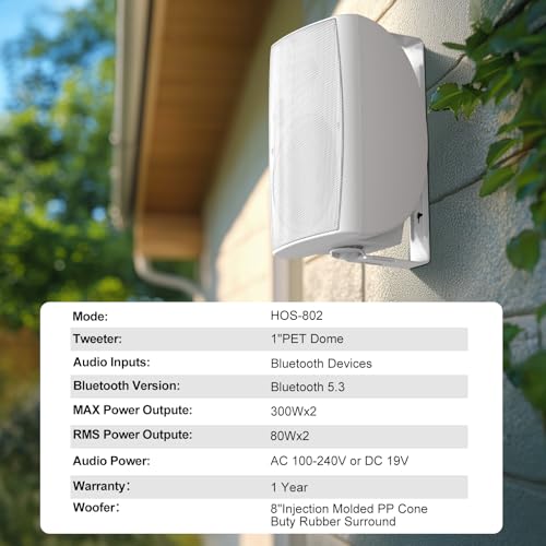 STUDIOFINIX 8-Inch 600W Outdoor Bluetooth Speakers Waterproof Wired, Wall-Mount Waterproof Speaker System Ideal for Large Spaces (Commercial Areas, Spacious Backyards, Auditorium) - Image 2