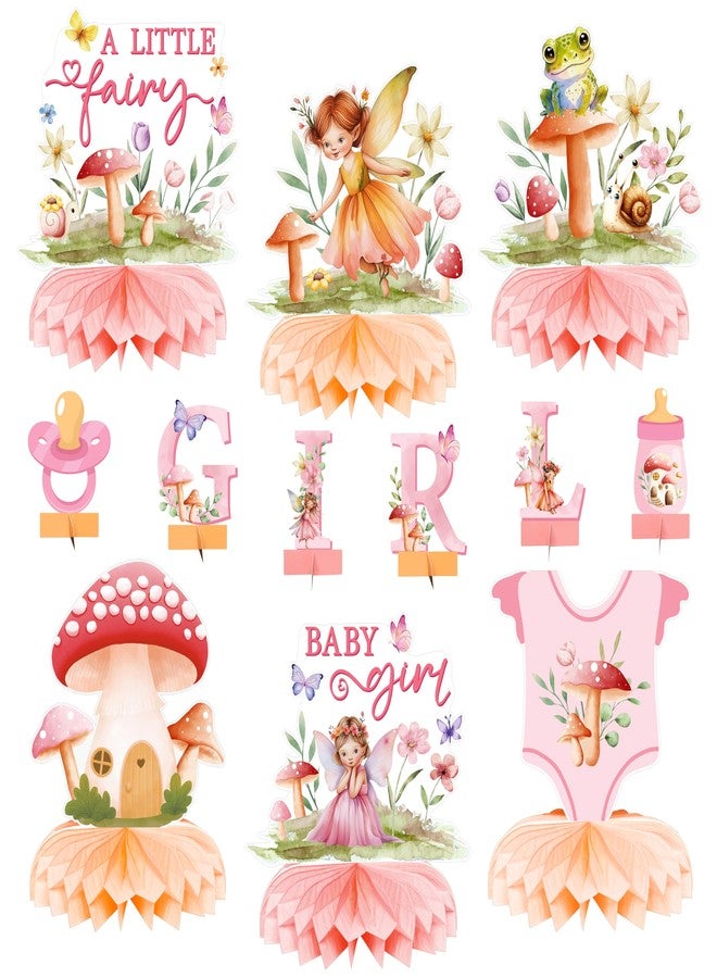 ANGOLIO 12Pcs Watercolor Mushroom Fairy Honeycomb Centerpieces Party Decorate Pink Baby Fairy Paper Topper Honeycomb 3D Table Decoration for Kids Party Baby Shower Birthday Supplies - Image 1
