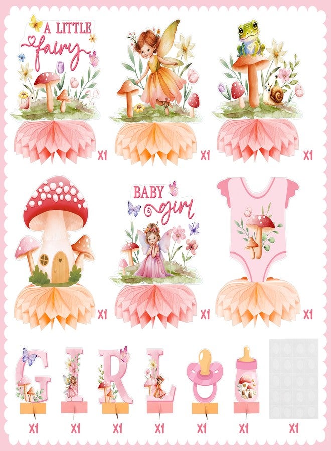ANGOLIO 12Pcs Watercolor Mushroom Fairy Honeycomb Centerpieces Party Decorate Pink Baby Fairy Paper Topper Honeycomb 3D Table Decoration for Kids Party Baby Shower Birthday Supplies - Image 3