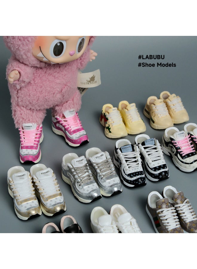 Loquat Labubu Labubu Doll Clothes 17cm Shoes Model 5cm Vinyl Toy Hand-made AJ Blind Box DIY High Luxury Series-Color:V. Home White And Red - Image 2