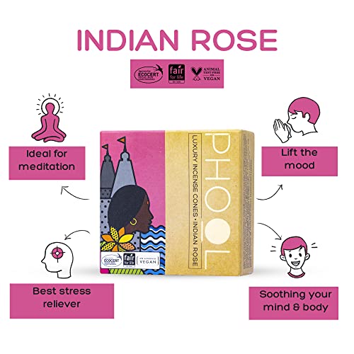 PHOOL LUXURY INCENSE فول لوكسوري بخور باكج 80 مخروط دهووب طبيعي | الورد الهندي والأرز الأبيض | باكج خاص من 80 مخروط دهووب للبووجا - 500 جرام | خالي من الكبريت والفحم - Image 3