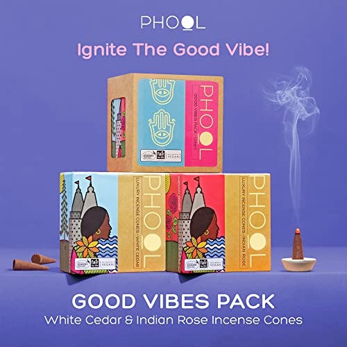 PHOOL LUXURY INCENSE فول لوكسوري بخور باكج 80 مخروط دهووب طبيعي | الورد الهندي والأرز الأبيض | باكج خاص من 80 مخروط دهووب للبووجا - 500 جرام | خالي من الكبريت والفحم - Image 2