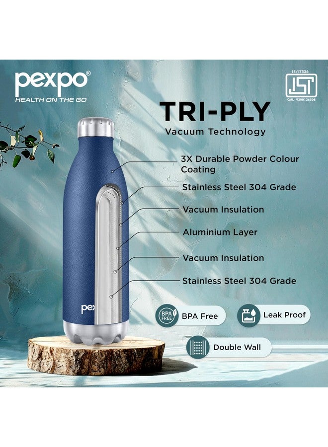 PEXPO Electro 1800 Pro ISI Certified Stainless Steel Water Bottle 1750ml Hot & Cold Thermos Water Bottle | Vaccum Insulated Water Bottle with Jute Bag | Travel | Adults | RCB Edition - Denim Blue - Image 3