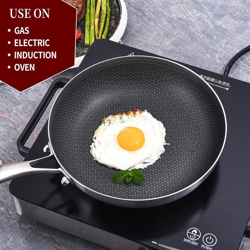 LOLYKITCH 12 Inch Hybrid Stainless Steel Non-Stick Sauté Pan,Induction Frying Pan with Lid,Skillet,Oven and Dishwasher Safe,Detachable Handle - Image 3