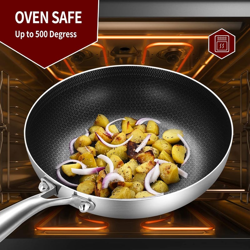 LOLYKITCH 12 Inch Hybrid Stainless Steel Non-Stick Sauté Pan,Induction Frying Pan with Lid,Skillet,Oven and Dishwasher Safe,Detachable Handle - Image 4