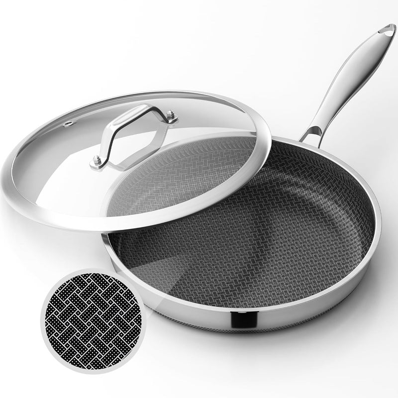 LOLYKITCH 12 Inch Hybrid Stainless Steel Non-Stick Sauté Pan,Induction Frying Pan with Lid,Skillet,Oven and Dishwasher Safe,Detachable Handle - Image 1