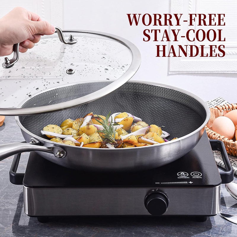 LOLYKITCH 12 Inch Hybrid Stainless Steel Non-Stick Sauté Pan,Induction Frying Pan with Lid,Skillet,Oven and Dishwasher Safe,Detachable Handle - Image 5