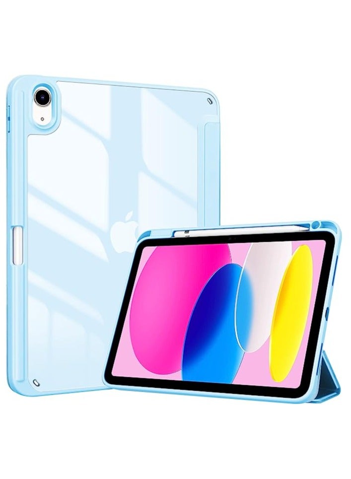 MahMir ProCase for iPad 10th Gen Case with Pencil Holder 2022 iPad 10.9 Inch Case,iPad (A16) 11inch 11th 2025 Gen, Clear Transparent Back Shell Trifold Protective Cases Shockproof Cover for 2022 iPad 10th Gen A2696 A2757 A2777 -Sky Blue - Image 1