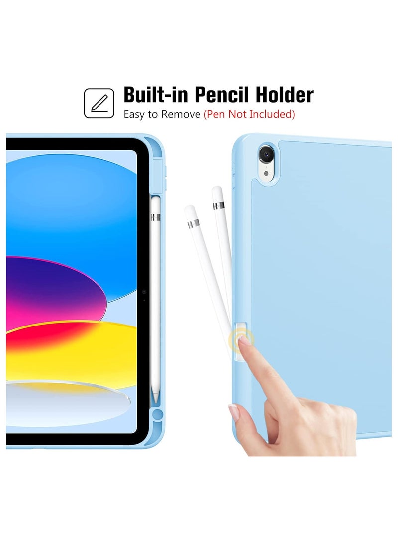 MahMir ProCase for iPad 10th Gen Case with Pencil Holder 2022 iPad 10.9 Inch Case,iPad (A16) 11inch 11th 2025 Gen, Clear Transparent Back Shell Trifold Protective Cases Shockproof Cover for 2022 iPad 10th Gen A2696 A2757 A2777 -Sky Blue - Image 2