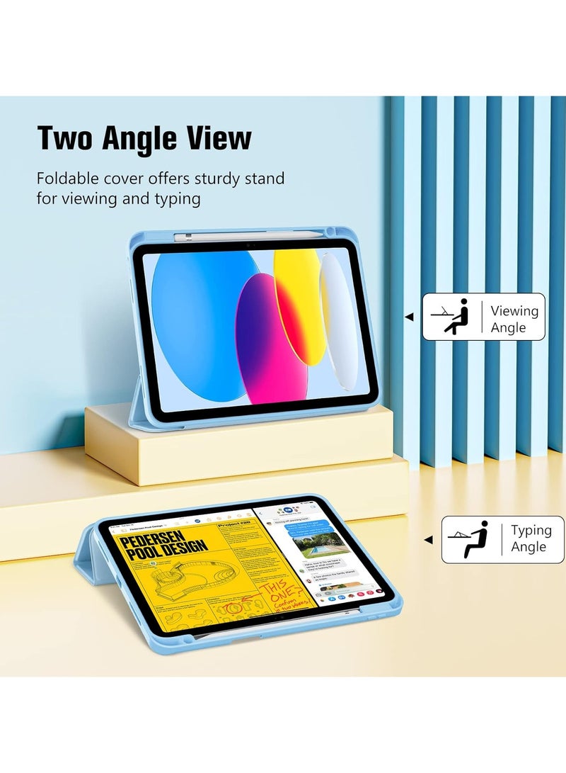 MahMir ProCase for iPad 10th Gen Case with Pencil Holder 2022 iPad 10.9 Inch Case,iPad (A16) 11inch 11th 2025 Gen, Clear Transparent Back Shell Trifold Protective Cases Shockproof Cover for 2022 iPad 10th Gen A2696 A2757 A2777 -Sky Blue - Image 3