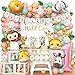 SNLN Wild One Birthday Decorations Jungle Theme 1st First Birthday Decorations Girl Jungle Safari Animal Foil Balloons Backdrop Crown Banner Number 1 Balloon Pink Sage Green Balloon Arch Poster Leaves - Image 2