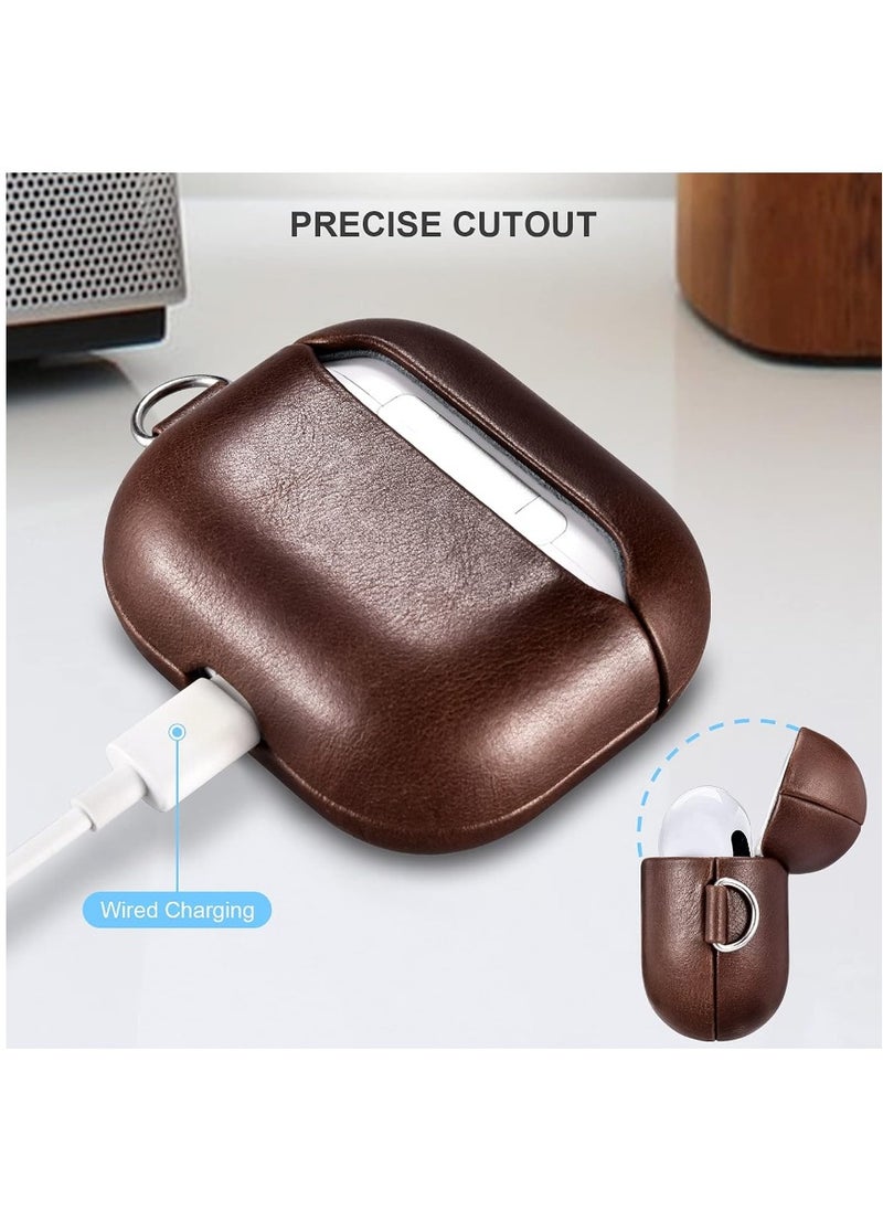 AirPods 4th Generation Case Leather Case, Compatible with AirPods 4 Gen (2024) (USB-C), Compatible with MagSafe, Drop Protection Cover with Lanyard, Orbit Hybrid Case, Brown  - Image 2