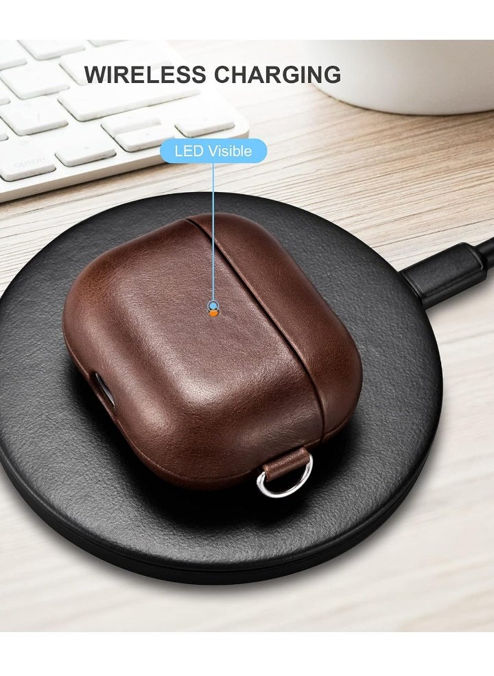 AirPods 4th Generation Case Leather Case, Compatible with AirPods 4 Gen (2024) (USB-C), Compatible with MagSafe, Drop Protection Cover with Lanyard, Orbit Hybrid Case, Brown  - Image 4