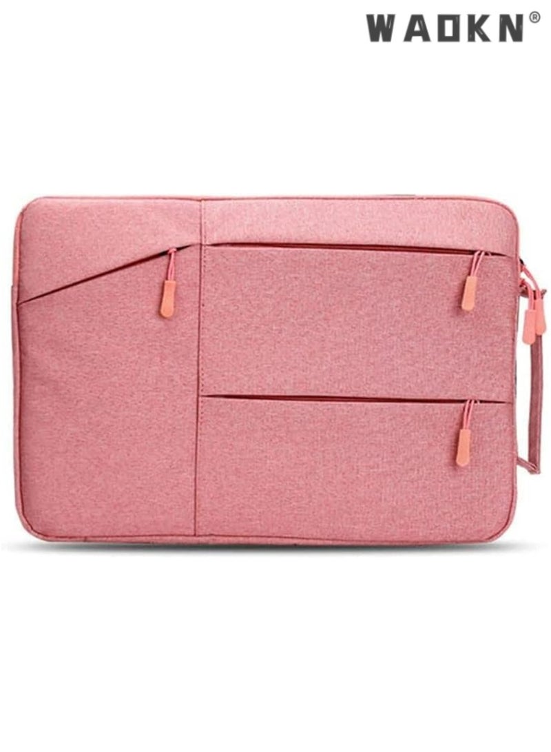 WAOKN Laptop Handbag Sleeve Bag Protective Case Oxford Fabric Waterproof Multifunctional Briefcase compatible with Macbook Pro/Air Retina 13-15.6 inch Notebook, Dell, ThinkPad（pink）  - Image 1