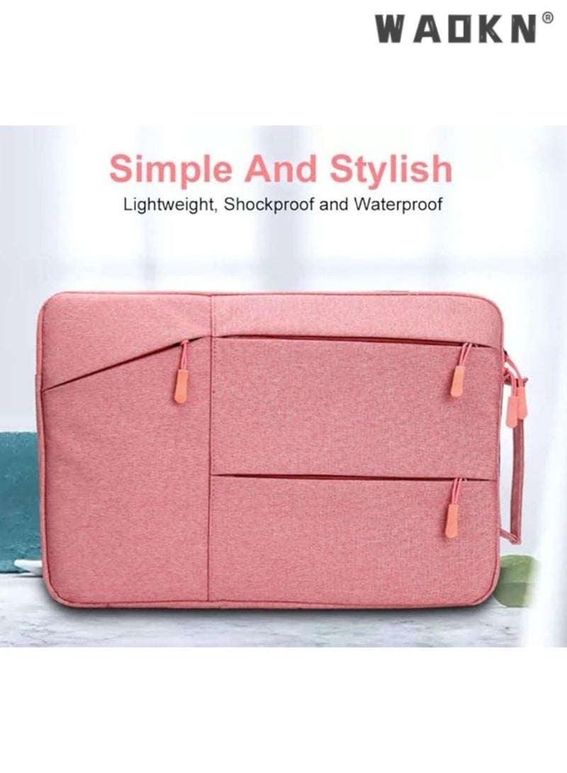 WAOKN Laptop Handbag Sleeve Bag Protective Case Oxford Fabric Waterproof Multifunctional Briefcase compatible with Macbook Pro/Air Retina 13-15.6 inch Notebook, Dell, ThinkPad（pink）  - Image 2