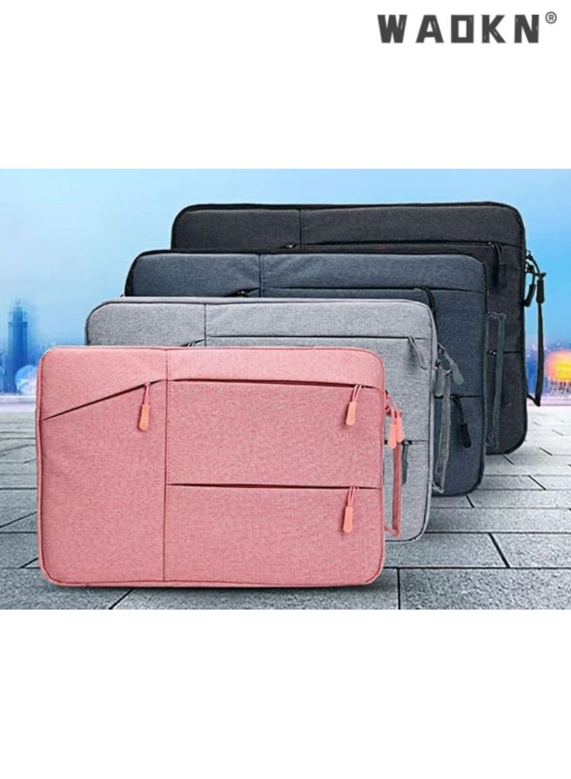 WAOKN Laptop Handbag Sleeve Bag Protective Case Oxford Fabric Waterproof Multifunctional Briefcase compatible with Macbook Pro/Air Retina 13-15.6 inch Notebook, Dell, ThinkPad（pink）  - Image 5