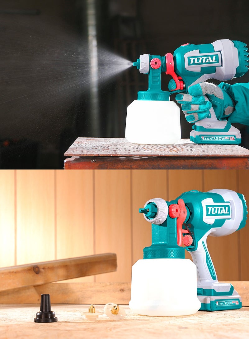 TOTAL 20V Cordless Paint Spray Gun (1000ml) - 800ml/min High-Volume Power Sprayer with Adjustable Amplitude, 2.0Ah Battery, Fast Charger & 2 Copper Nozzles - TSGLI20042 - Image 4