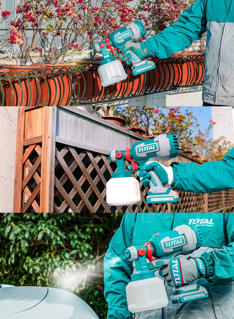 TOTAL 20V Cordless Paint Spray Gun (1000ml) - 800ml/min High-Volume Power Sprayer with Adjustable Amplitude, 2.0Ah Battery, Fast Charger & 2 Copper Nozzles - TSGLI20042 - Image 3