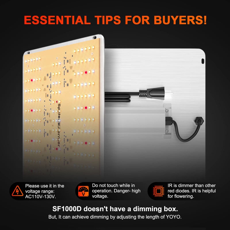 Spider Farmer أضواء نمو LED من سبايدر فارمر 2025 SF1000D مع ثنائيات سامسونج LM301B ضوء نمو كامل الطيف للنباتات الداخلية مصابيح نمو في خيمة النمو - Image 5