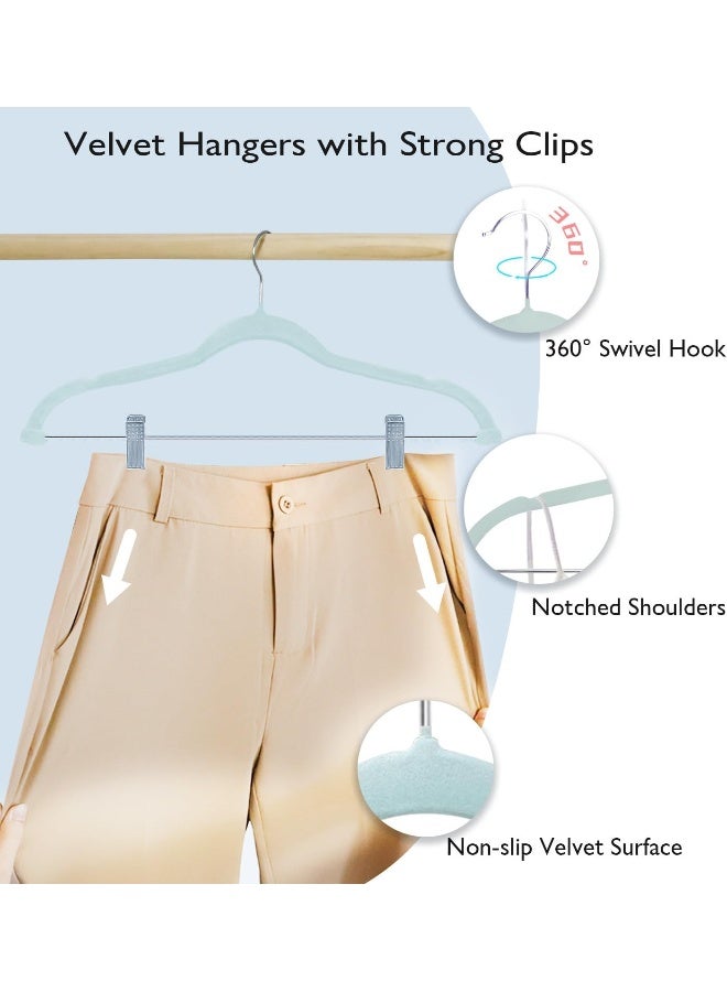 ManGotree Velvet Skirt Hangers With Movable Clips, Non-Slip Felt Pants Hangers, Space-Saving Clothes Hangers For Coats, Shirts, Trousers, Dresses, Skirts (18 Pack, Blue) - Image 4