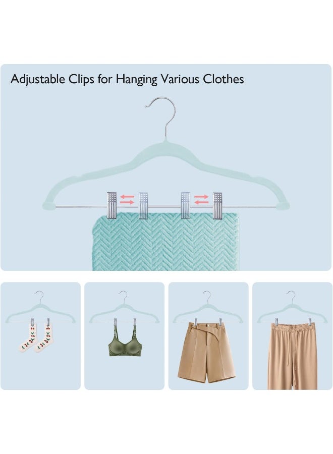 ManGotree Velvet Skirt Hangers With Movable Clips, Non-Slip Felt Pants Hangers, Space-Saving Clothes Hangers For Coats, Shirts, Trousers, Dresses, Skirts (18 Pack, Blue) - Image 3