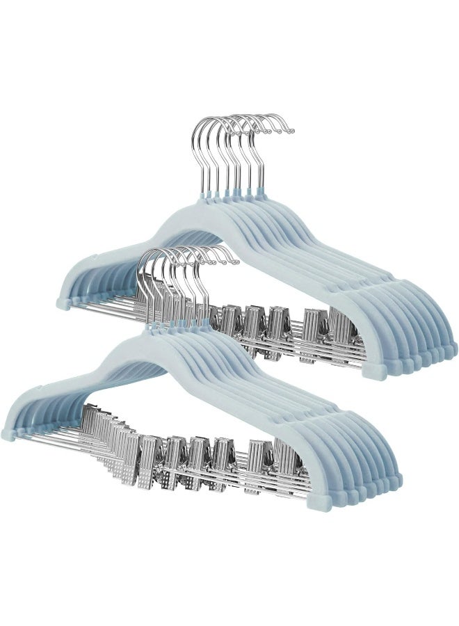 ManGotree Velvet Skirt Hangers With Movable Clips, Non-Slip Felt Pants Hangers, Space-Saving Clothes Hangers For Coats, Shirts, Trousers, Dresses, Skirts (18 Pack, Blue) - Image 1