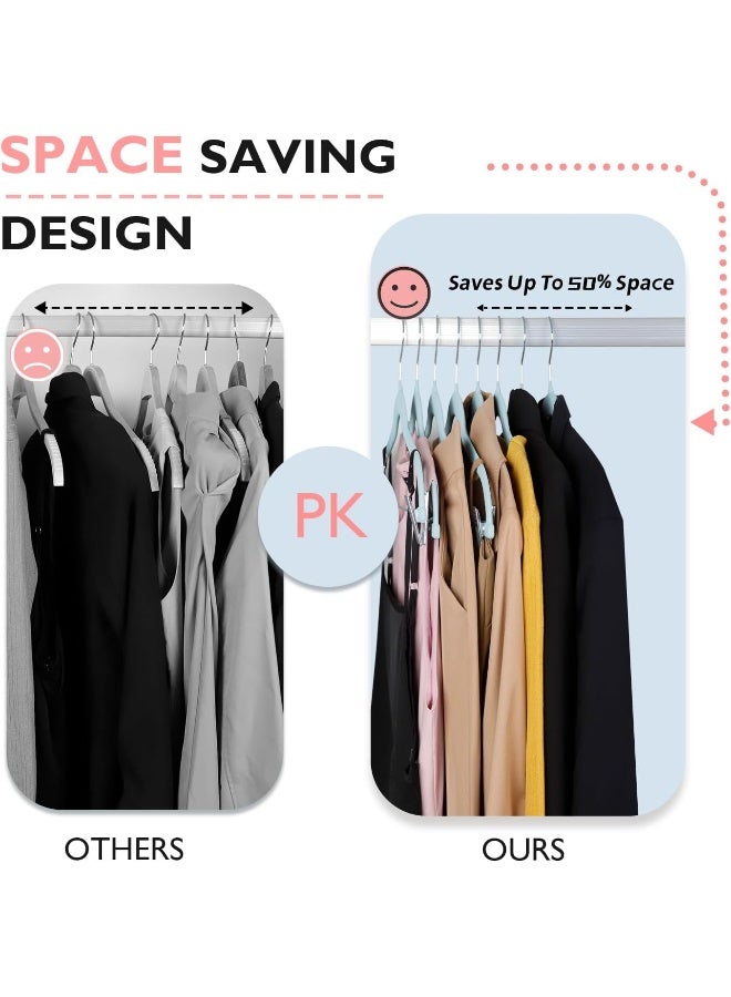 ManGotree Velvet Skirt Hangers With Movable Clips, Non-Slip Felt Pants Hangers, Space-Saving Clothes Hangers For Coats, Shirts, Trousers, Dresses, Skirts (18 Pack, Blue) - Image 5