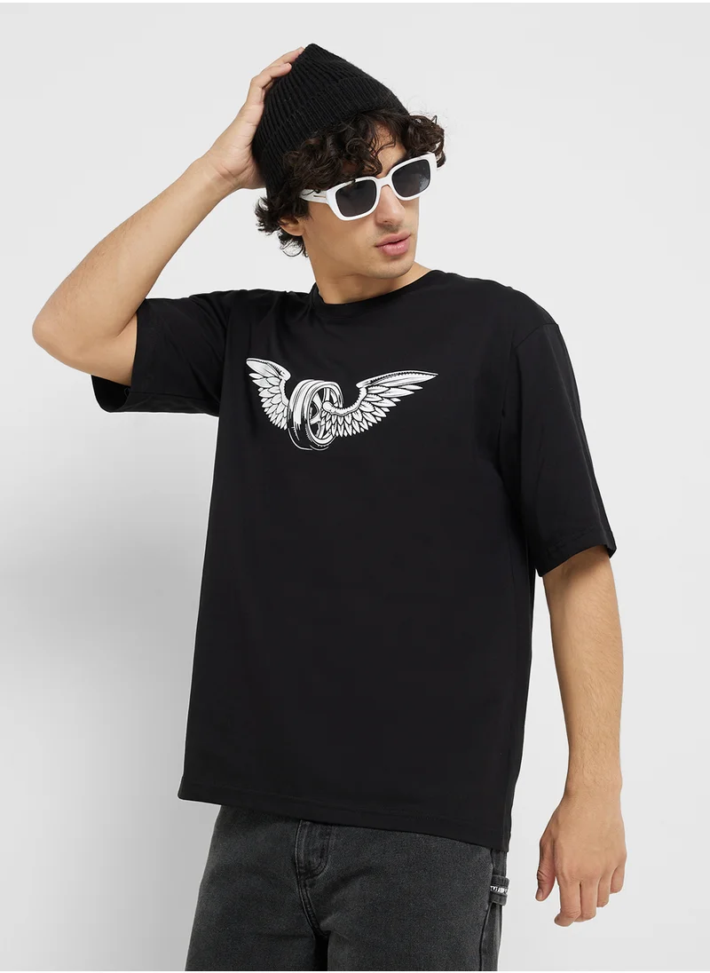 سفنتي فايف Printed Crew Neck T-Shirt