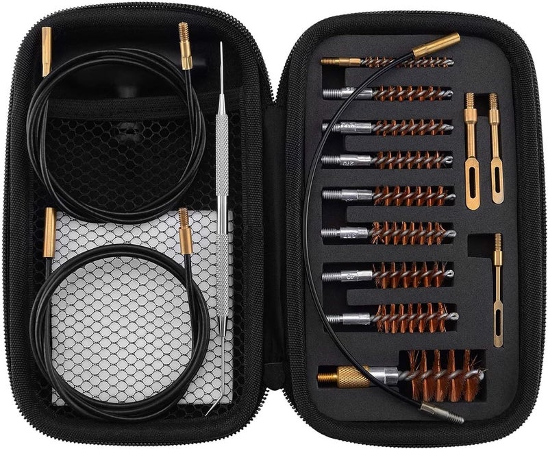 BOOSTEADY Gun Cleaning Kit .17 .22/.223/5.56MM .243 .280 .30 .357/9MM .40 .45 12GA Multi-Caliber Phosphor Bristle Bore Brushes with Flexible Threaded Bore Cleaning Coated Cables in Zippered Case - Image 1