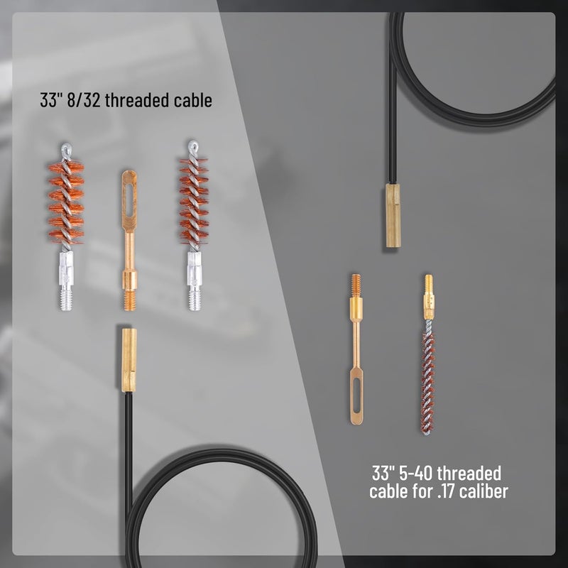 BOOSTEADY Gun Cleaning Kit .17 .22/.223/5.56MM .243 .280 .30 .357/9MM .40 .45 12GA Multi-Caliber Phosphor Bristle Bore Brushes with Flexible Threaded Bore Cleaning Coated Cables in Zippered Case - Image 5