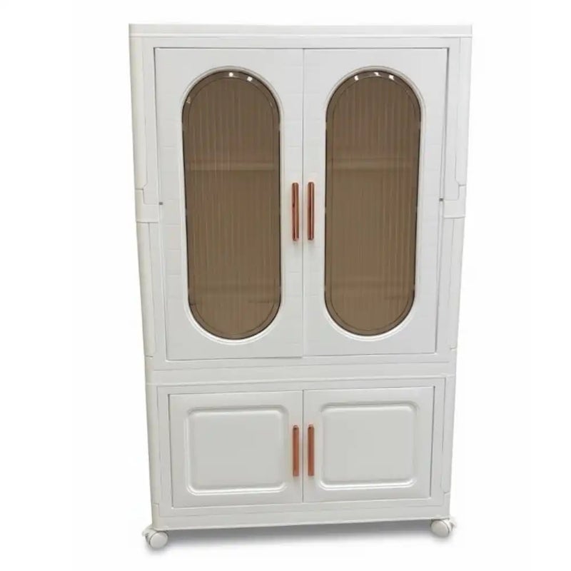Double Door Portable Plastic Storage Wardrobe With 360Â° Rotating Wheels- White