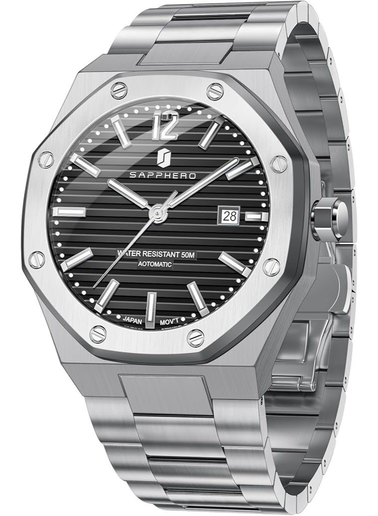 Sapphero Watch Men Automatic Mechanical Watches for Men Date Luxury Analog 50 Meters Waterproof Business Sports Stainless Steel Strap Gifts - Image 1