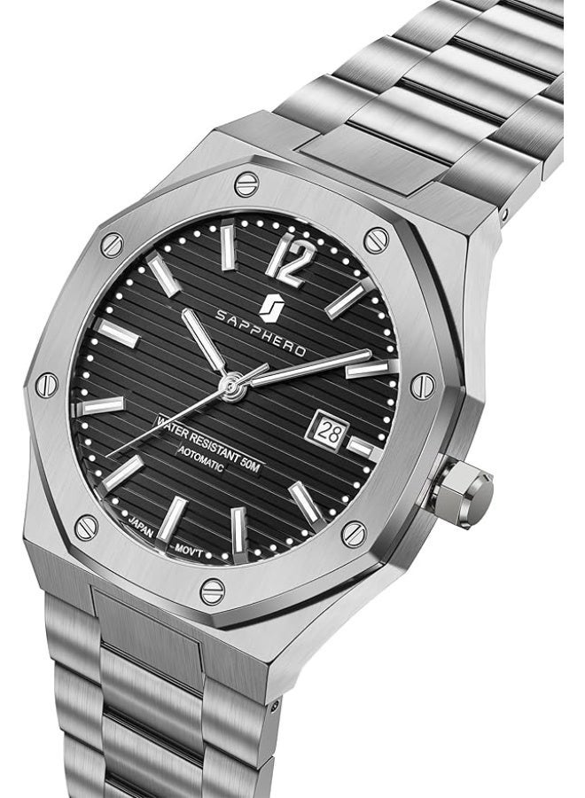 Sapphero Watch Men Automatic Mechanical Watches for Men Date Luxury Analog 50 Meters Waterproof Business Sports Stainless Steel Strap Gifts - Image 2