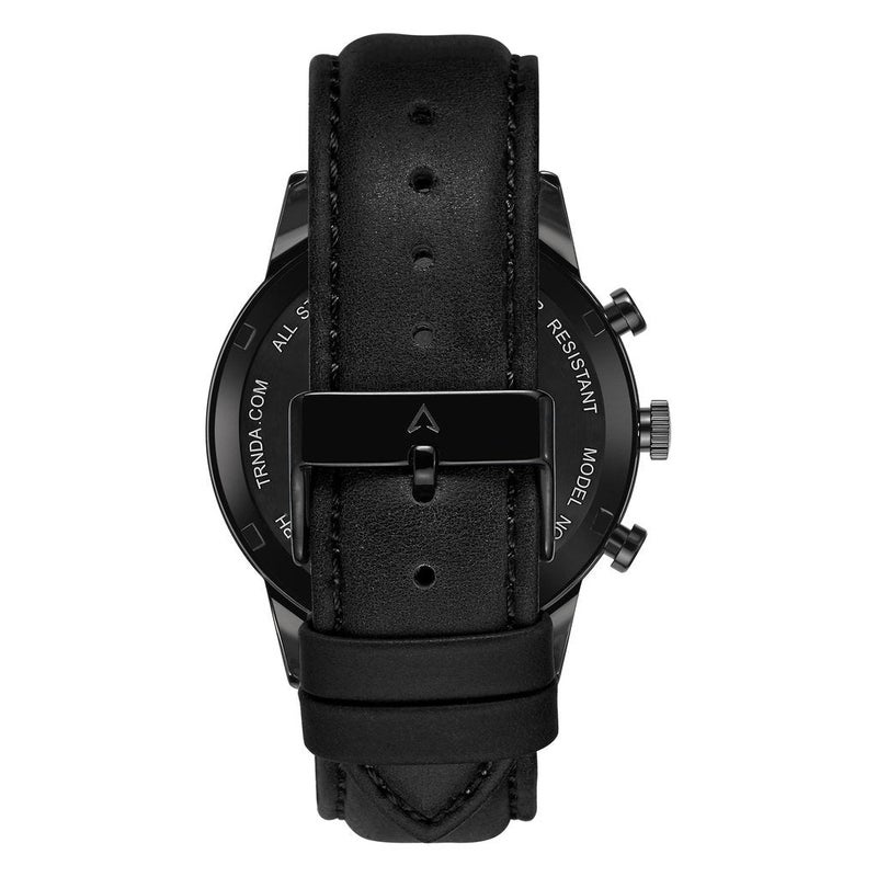 TRNDA STAINLESS STEEL MEN'S WATCH - ELEGANT CHARCOAL BLACK DIAL & LEATHER BAND - Image 5