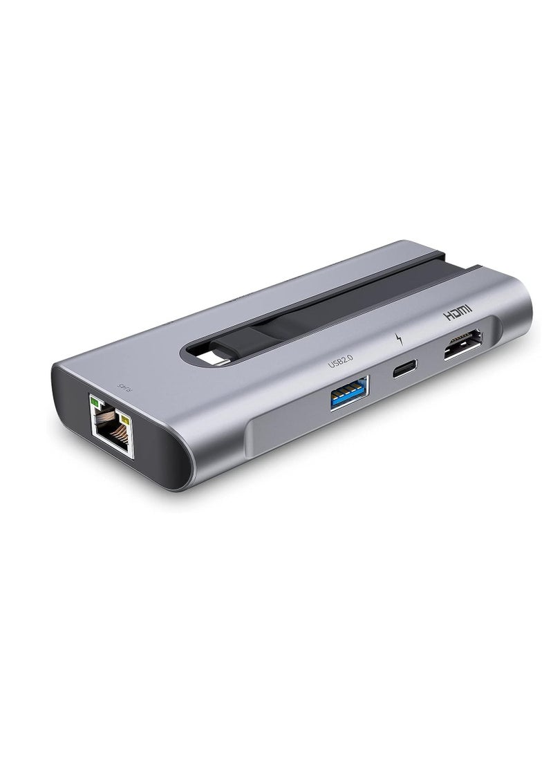 ESR - ESR 8 in 1 Portable Hub USB C Hub with Gigabit Ethernet 30Hz HDMI 100W PD 2 USB 3.0 Ports 1 USB 2.0 Port SD Card Reader Compatible with iPad 10/Pro 11/12.9 MacBook Pro and USB-C Devices - Image 1