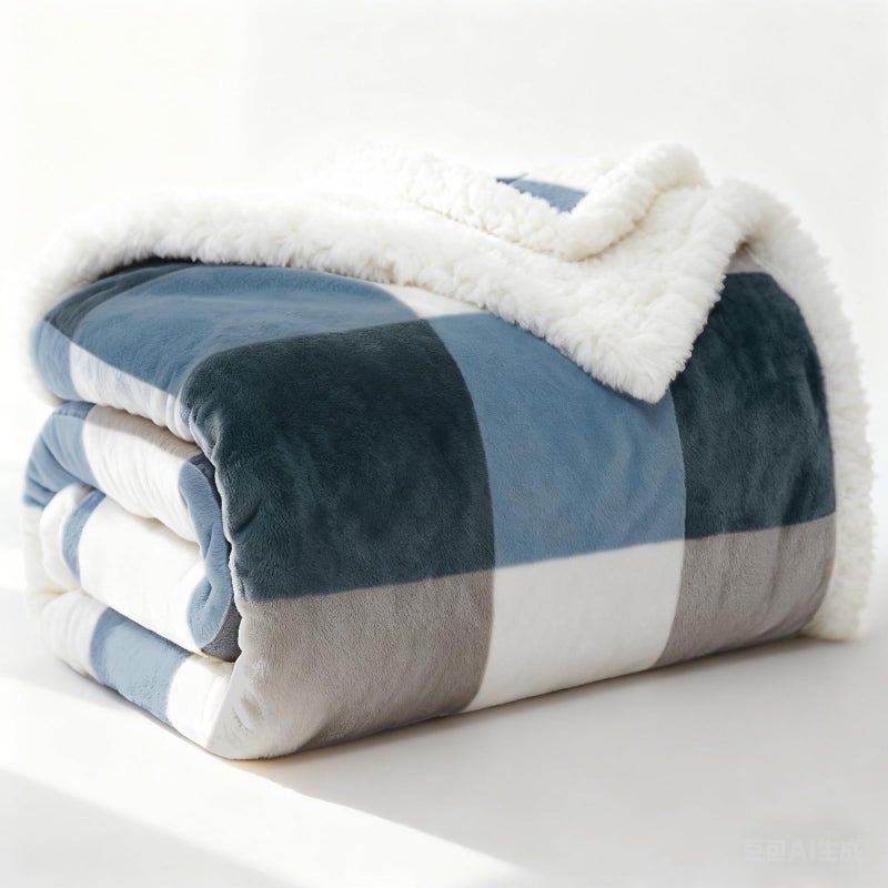 PU MEI Sherpa Fleece Throw Blanket 60" x 80" Reversible Plush Fluffy Large Big Blanket Lattice Flannel Blankets for Sofa Couch Bed (Grey-Soft Blue, 60"*80") - Image 3
