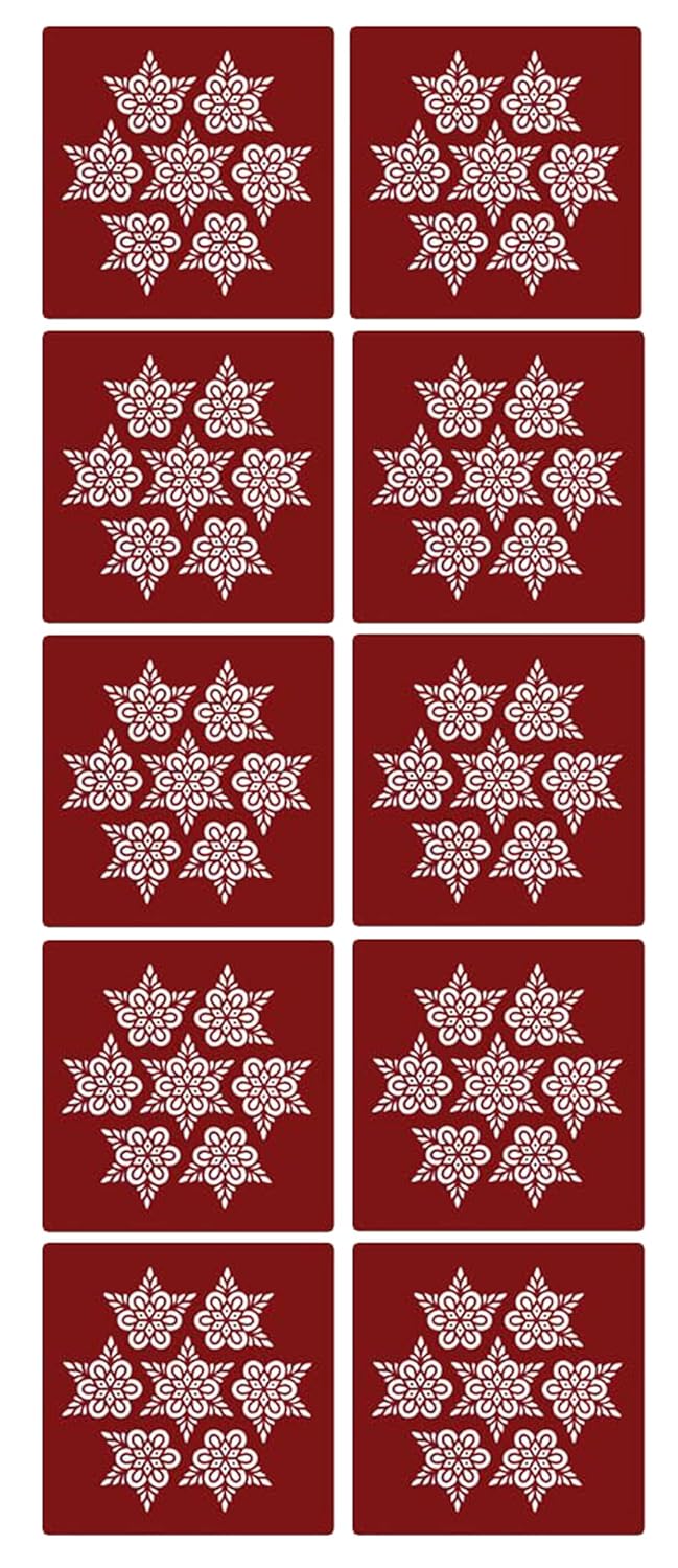Asfaa Enterprises Rangoli Kolam Stickers Traditional Designs for Door Entrance Floor Tiles Stickers 10x10inch10pic Pack of 10pics MaroonMM10  - Image 1