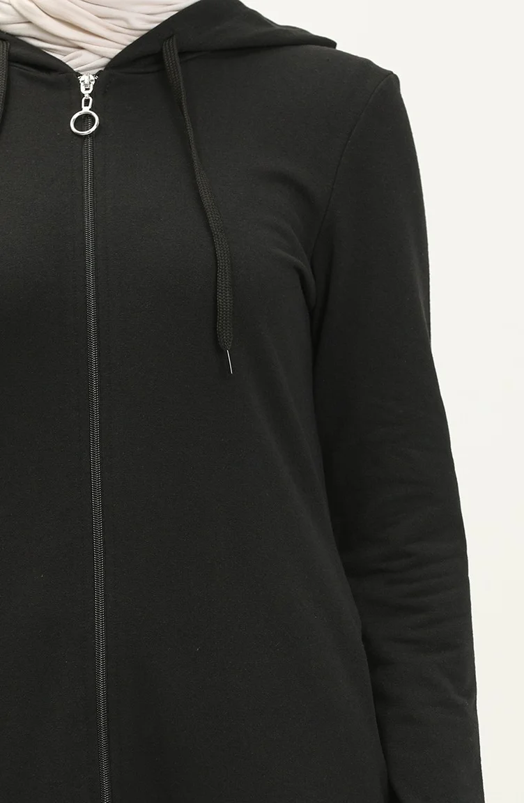 Sefa Merve Hooded Pocket Sport Abaya 3011-07 Black